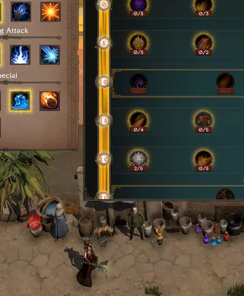 Spells window listing Basic Attack, Strong Attack and Special rows