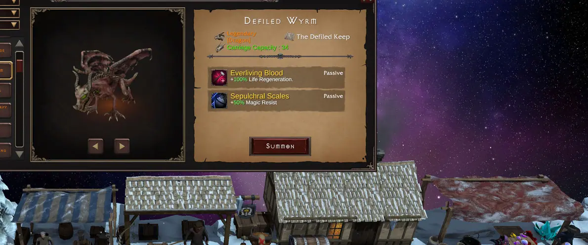 Minions window showing the Defiled Wyrm at 9 of 9 capacity