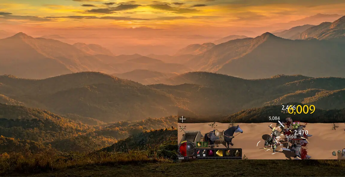 Sunset valley and ridges above the carriage road